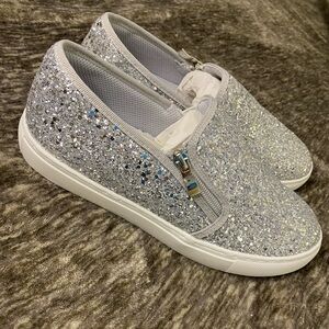 IDIFU Women's Glitter Sneakers Sparkly Sequin Slip On Tennis Shoes Ladies.. 7